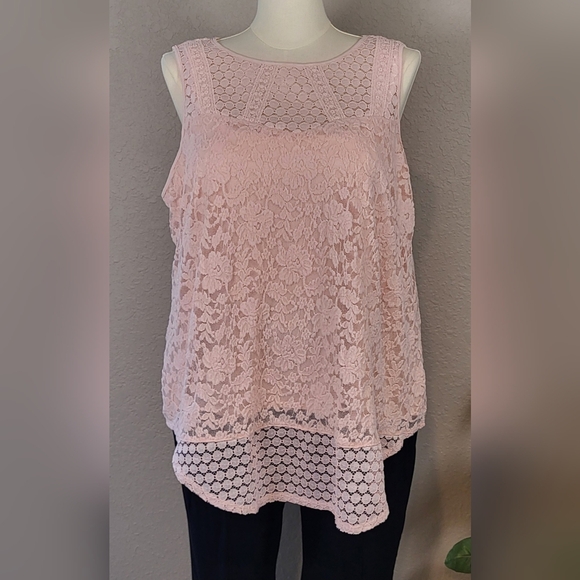 Cato Tops - CATO Soft Pink Lace Dressy Sleeveless Top - Plus Size 18/20W